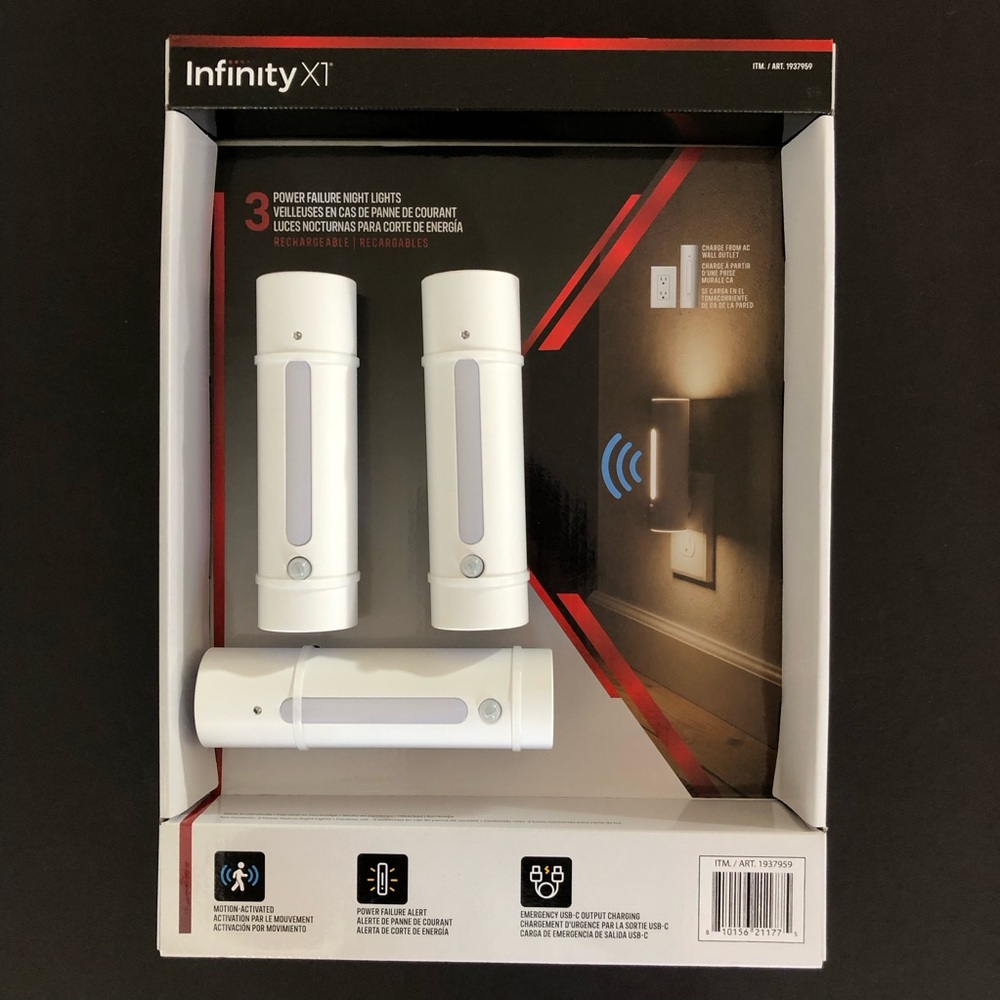 NFINITY White Motion Sensor Rechargeable Night Lights - 3-Pack
